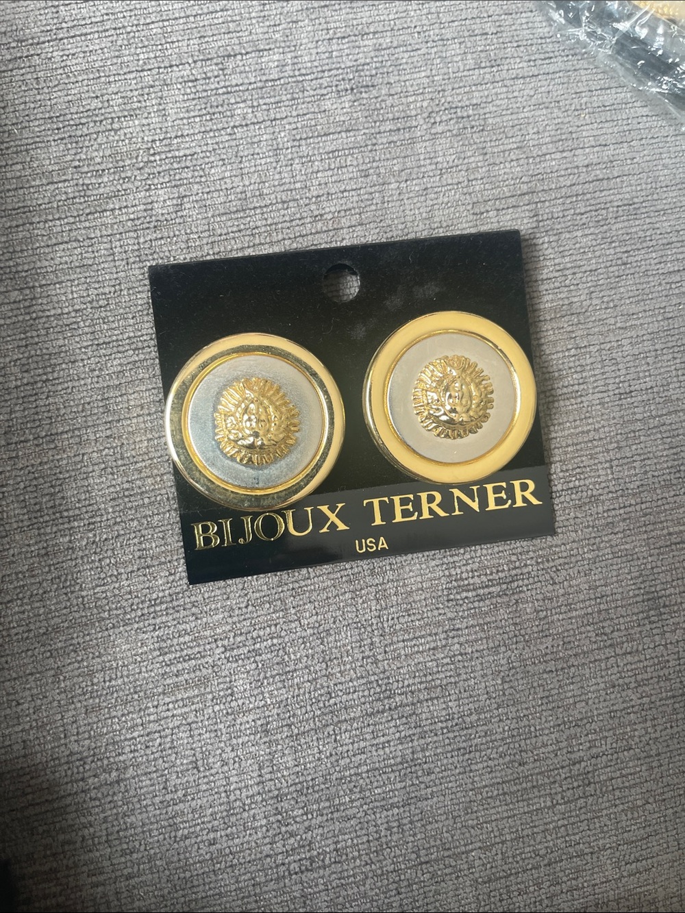 Bijoux Terner Gold and Ivory Lion Button Earrings